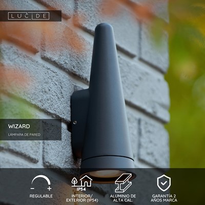 Lucide WIZARD - Lámpara de pared Dentro/Fuera - LED Regul. - 1xGU10 - IP54 - Antracita
